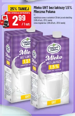 Mleko UHT bez laktozy Mleczna Polana 1,5% promocja w POLOmarket