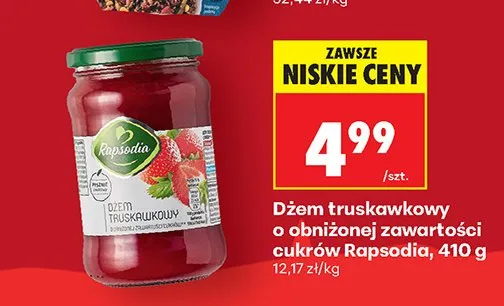 Dżem truskawkowy o obniżonej zawartości cukrów Rapsodia promocja w Biedronka