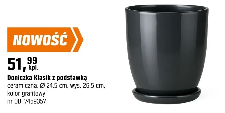 Doniczka Klasik z podstawką ceramiczna, Ø 24,5 cm, wys. 26,5 cm, kolor grafitowy OBI promocja w OBI