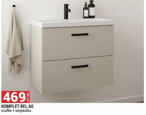 Komplet Bel 60 szafka i umywalka seria Bel kolor kaszmir promocja w Merkury Market