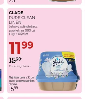Żelowy odświeżacz powietrza Pure Clean Linen Glade promocja w Drogerie Jawa