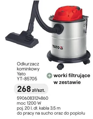Odkurzacz kominkowy worki filtrujące w zestawie Yato promocja w Castorama