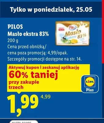 Masło ekstra 83% Pilos promocja w Lidl