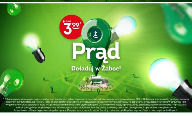 Doładowanie prądu Prąd promocja w Żabka
