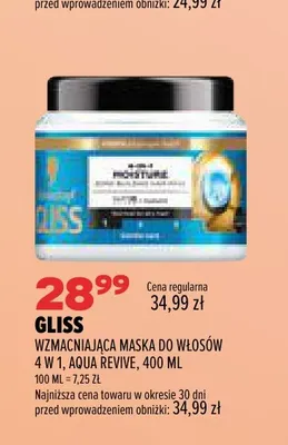 Wzmacniająca maska do włosów 4 w 1 Aqua Revive Gliss promocja w Drogerie Natura