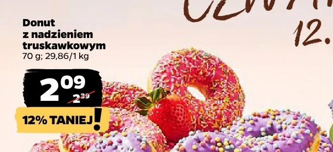 Donut z nadzieniem truskawkowym promocja w Netto