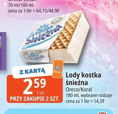 Lody kostka śnieżna Koral promocja w Leclerc