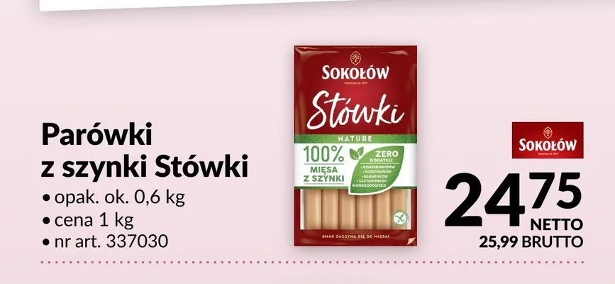 Parówki z szynki Stówki Sokołów promocja w Makro