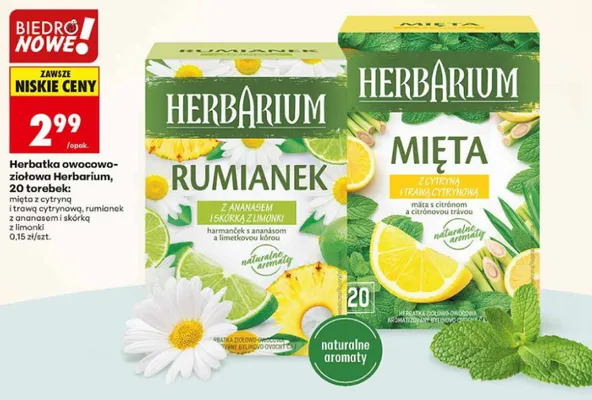 Herbatka owocowo-ziołowa Herbarium rumianek z ananasem i skórką z limonki promocja w Biedronka