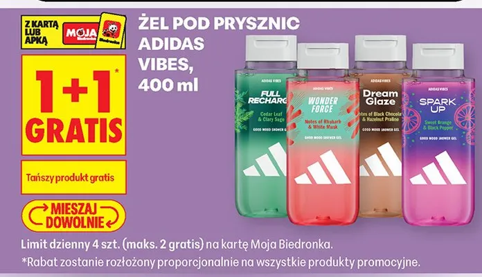 Żel pod prysznic Adidas Vibes Full Recharge Cedar Leaf & Clary Sage promocja w Biedronka