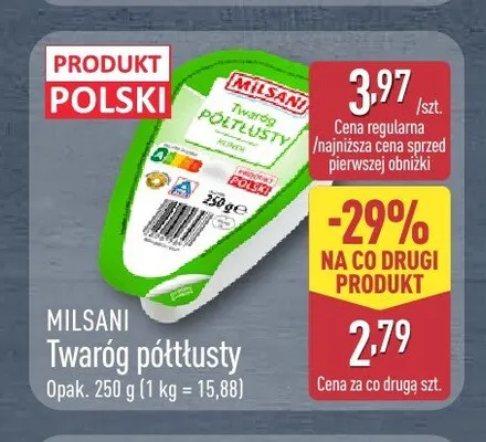 Twaróg półtłusty Milsani promocja w Aldi