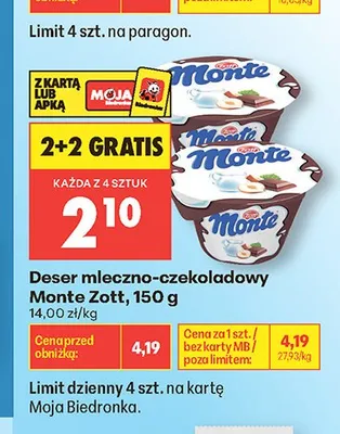 Deser mleczno-czekoladowy Monte Zott promocja w Biedronka