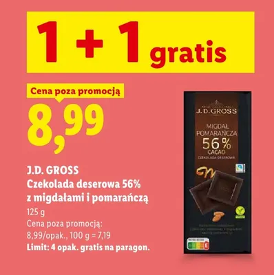 Czekolada deserowa 56% z migdałami i pomarańczą J.D. Gross promocja w Lidl