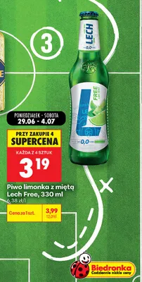 Piwo bezalkoholowe limonka z miętą Lech Free promocja w Biedronka