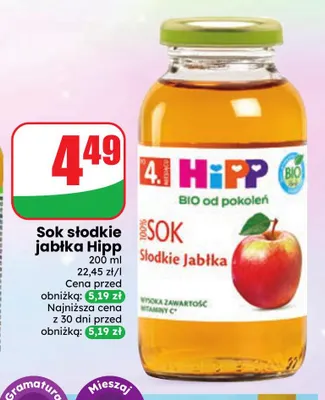 Sok słodkie jabłka Hipp promocja w Dino