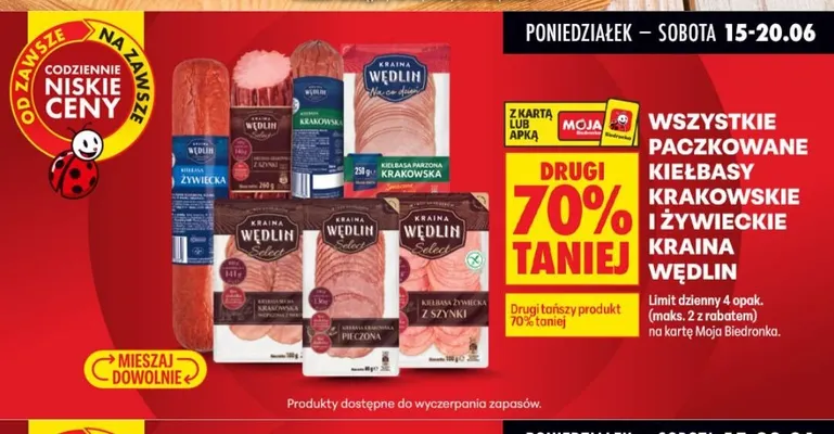 Kiełbasa krakowska Dolina dobra promocja w Biedronka