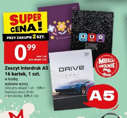 Zeszyt Interdruk A5 16 kartek w kratkę promocja w Twój Market