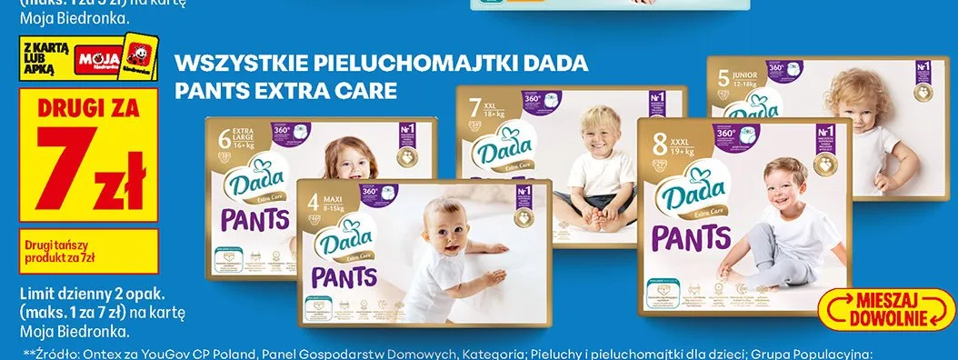 Pieluchomajtki Dada Pants Extra Care 7 XXL promocja w Biedronka