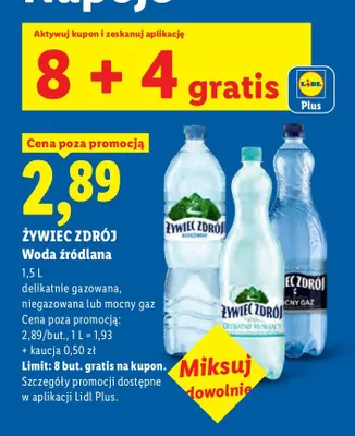 Woda źródlana mocny gaz Żywiec Zdrój promocja w Lidl