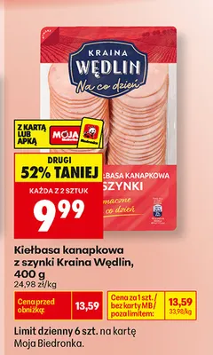 Kiełbasa kanapkowa z szynki Kraina Wędlin promocja w Biedronka