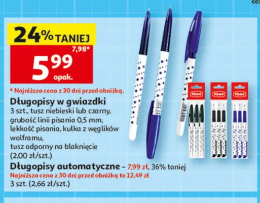 Długopisy w gwiazdki tusz niebieski 3-pak promocja w Auchan