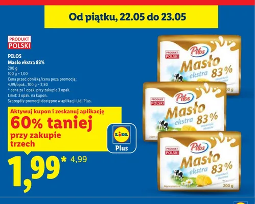 Masło ekstra 83% Pilos promocja w Lidl