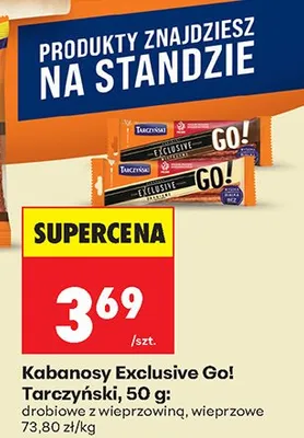 Kabanosy Exclusive Go! Tarczyński, 50 g: drobiowe z wieprzowiną, wieprzowe promocja w Biedronka