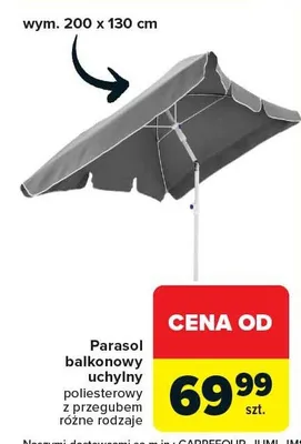 Parasol balkonowy uchylny poliesterowy z przegubem 200x130cm promocja w Carrefour