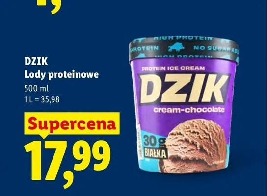 Lody proteinowe Dzik o smaku czekoladowym promocja w Lidl