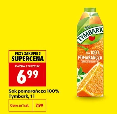Sok pomarańczowy 100% Tymbark promocja w Biedronka