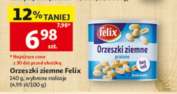 Orzeszki ziemne prażone bez soli Felix promocja w Auchan