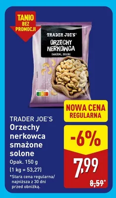 Orzechy nerkowca smażone solone Trader Joe's promocja w Aldi