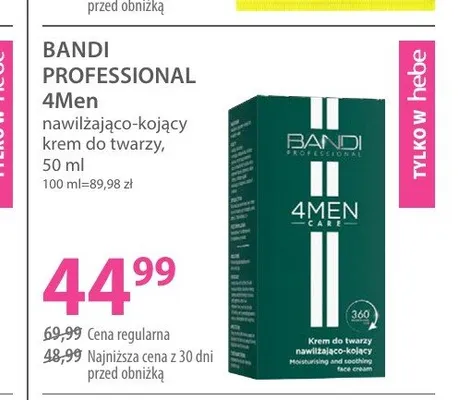 Nawilżająco-kojący krem do twarzy Bandi Professional 4Men promocja w Hebe