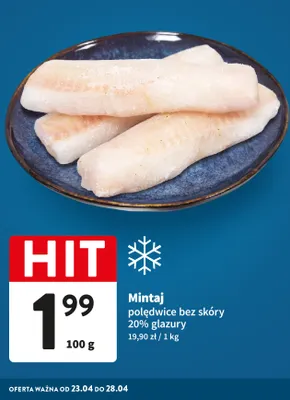 Mintaj polędwice bez skóry 20% glazury promocja w Intermarche
