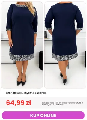 Granatowa klasyczna sukienka promocja w Modna Kiecka