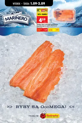 Świeży filet z pstrąga tęczowego łososiowego ze skórą Marinero promocja w Biedronka