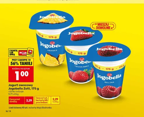 Jogurt owocowy Jogobella Zott promocja w Biedronka