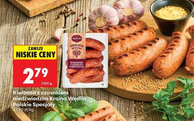 Kiełbasa z czosnkiem niedźwiedzim Kraina Wędlin Polskie Specjały promocja w Biedronka