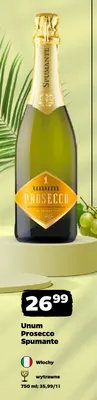 Wino musujące Unum Prosecco Spumante promocja w Netto