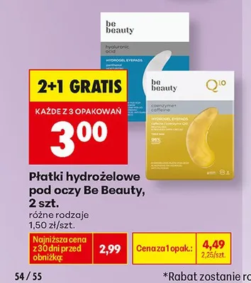 Płatki hydrożelowe pod oczy Be Beauty Coenzyme + Caffeine promocja w Biedronka