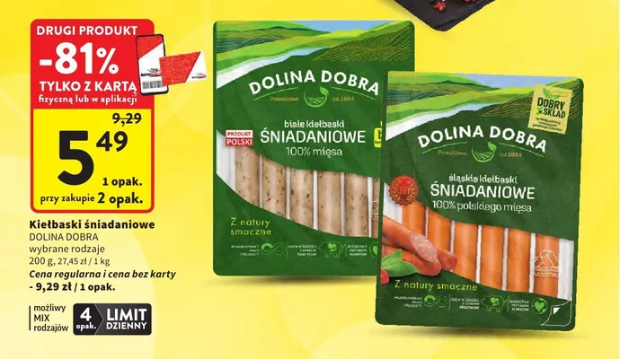 Kiełbaski śniadaniowe białe Dolina Dobra promocja w Intermarche