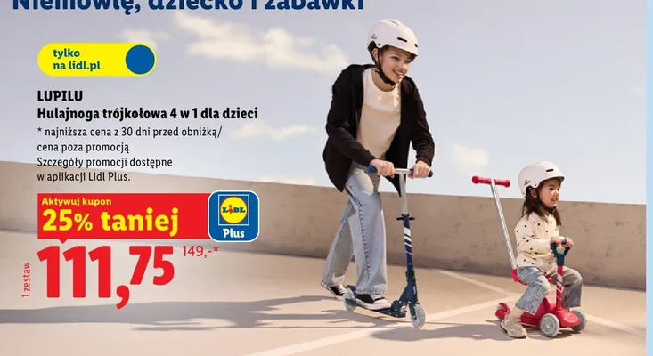 Hulajnoga trójkołowa 4 w 1 dla dzieci LUPILU promocja w Lidl