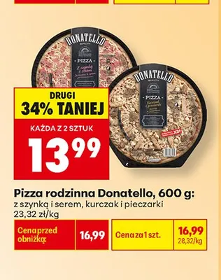 Pizza rodzinna z szynką i serem Donatello promocja w Biedronka