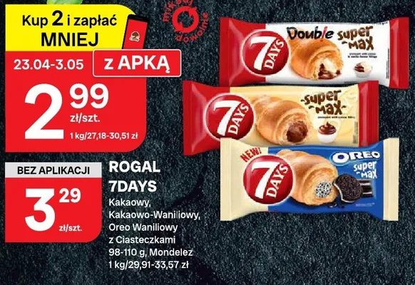 Rogalik 7Days kakaowy, kakaowo-waniliowy, Oreo waniliowy z ciasteczkami, Mondelez promocja w Chorten