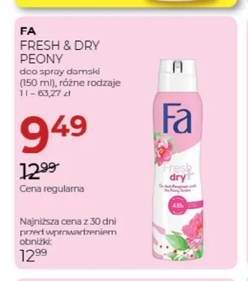 Deo spray damski Fresh & Dry Peony Fa promocja w Drogerie Jawa