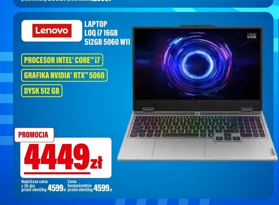 Laptop Lenovo Loq i7 16GB 512GB 5060 W11 promocja w RTV EURO AGD
