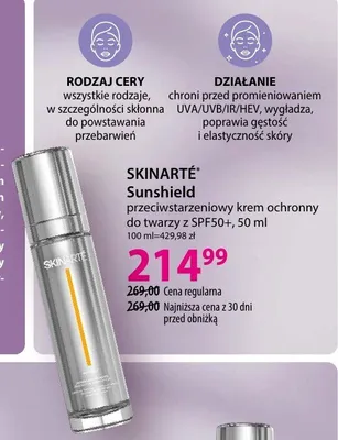 Krem ochronny do twarzy Skinarté Sunshield przeciwstarzeniowy SPF50+ promocja w Hebe