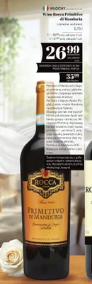 Wino Rocca Primitivo di Manduria czerwone, wytrawne promocja w POLOmarket