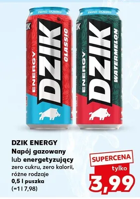 Napój gazowany lub musujący zero cukru, zero kalorii, różne rodzaje Dzik Energy promocja w Kaufland