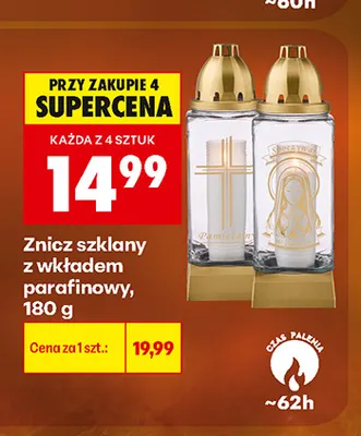 Znicz szklany z wkładem parafinowym 180 g promocja w Biedronka